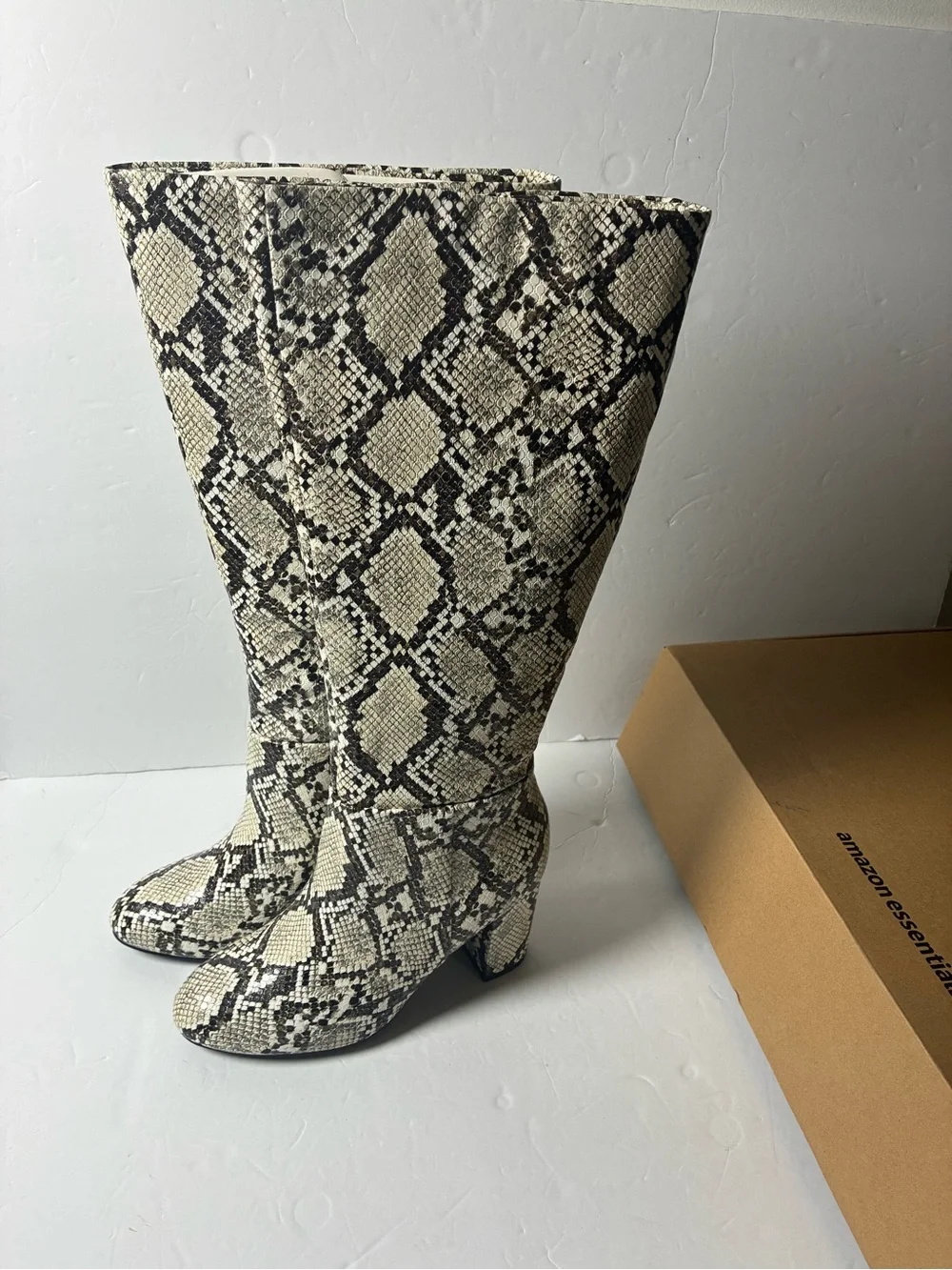 Amazon Essentials Snake-Print Over-the-Knee Boots - Black & Cream